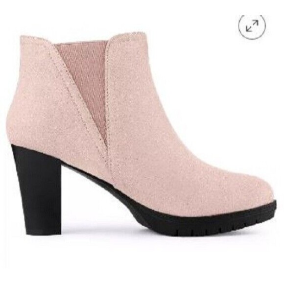 Allegra K Chelsea Ankle Boot NWOB Pink Faux Suede Round Toe Block Heels 7 - Picture 5 of 11